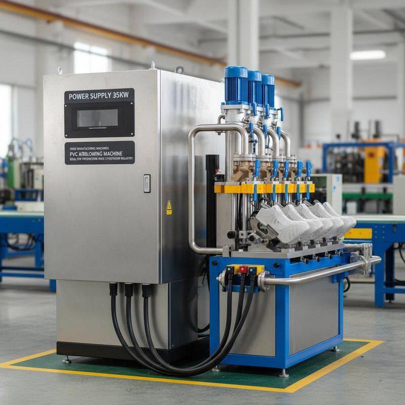 Power Supply 35 KW Shoe Manufacturing Machines Featuring PVC Airblowing Machine Ideal for Production Lines in Footwear Industry